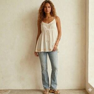 BCBG MAXAZRIA Y2K Indie Sleaze Silk Blend Knit Top Tie Front Beige L